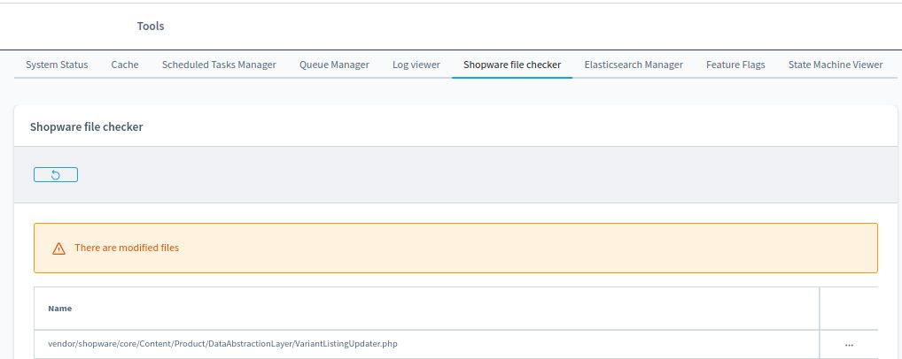 Settings > Extensions > Frosh Tools > Shopware File Checker