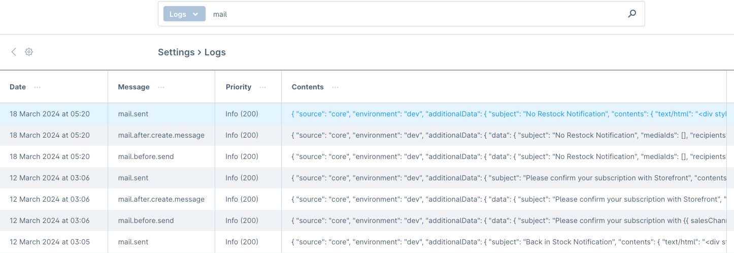 System Logs filtered by email events